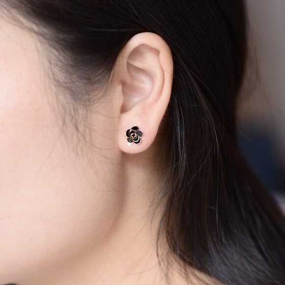 Women Rose Flower Stud Earrings for Sensitive Ears Hypoallergenic - Picture 5 of 7